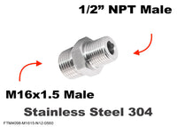 M16x1.5 Male to 1/2 inch NPT Male Stainless Sensor Adaptor Fittings Conversion