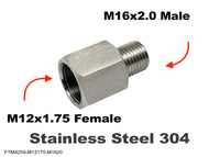 M12x1.75 Female to M16x2.0 Male Stainless Sensor Adaptor Fittings Conversion