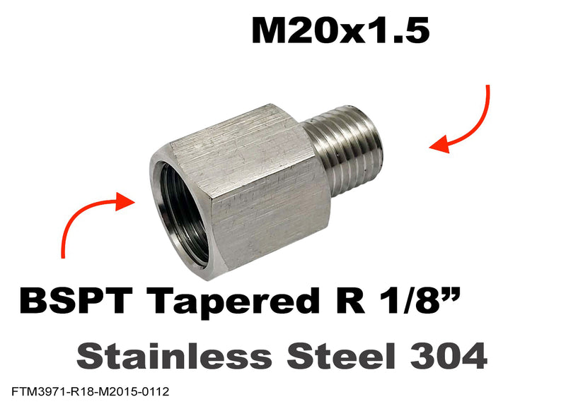 BSPT Tapered R 1/8 inch Female to M20x1.5 Male Stainless Sensor Adaptor Fittings