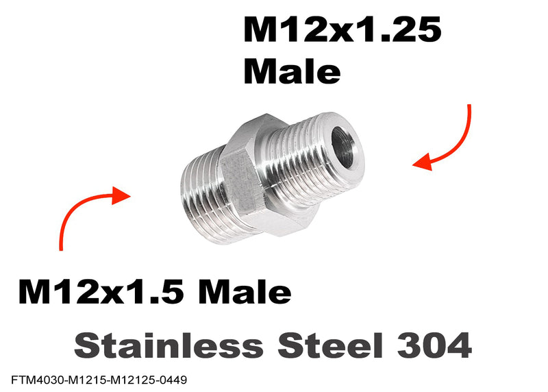 M12x1.5 Male to M12x1.25 Male Stainless Sensor Adaptor Fittings Conversion
