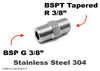 BSP G 3/8 inch Male to BSPT Tapered R 3/8 inch Male Stainless Sensor Adaptor Fittings