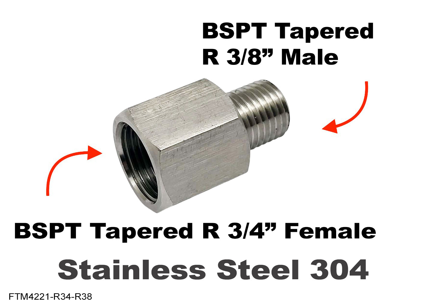 BSPT Tapered R 3/4 inch Female to BSPT R 3/8 inch Male Stainless Sensor Adaptor Fittings