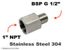 1 inch NPT Female to BSP G 1/2 inch Male Stainless Sensor Adaptor Fittings Conversion