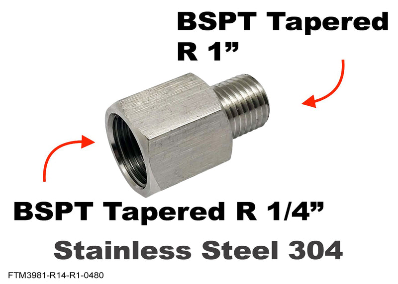 BSPT Tapered R 1/4 inch Female to R 1 inch Male Stainless Sensor Adaptor Fittings