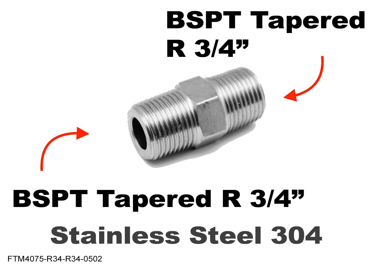 BSPT Tapered R 3/4 inch Male to R 3/4 inch Male Stainless Sensor Adaptor Fittings