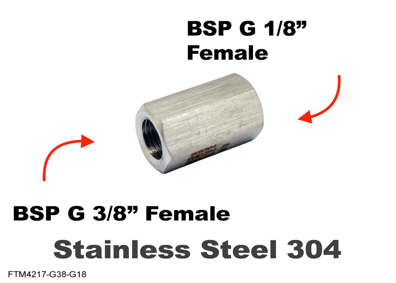 BSP G 3/8 inch Female to BSP 1/8 inch Female Stainless Sensor Adaptor Fitting Conversion