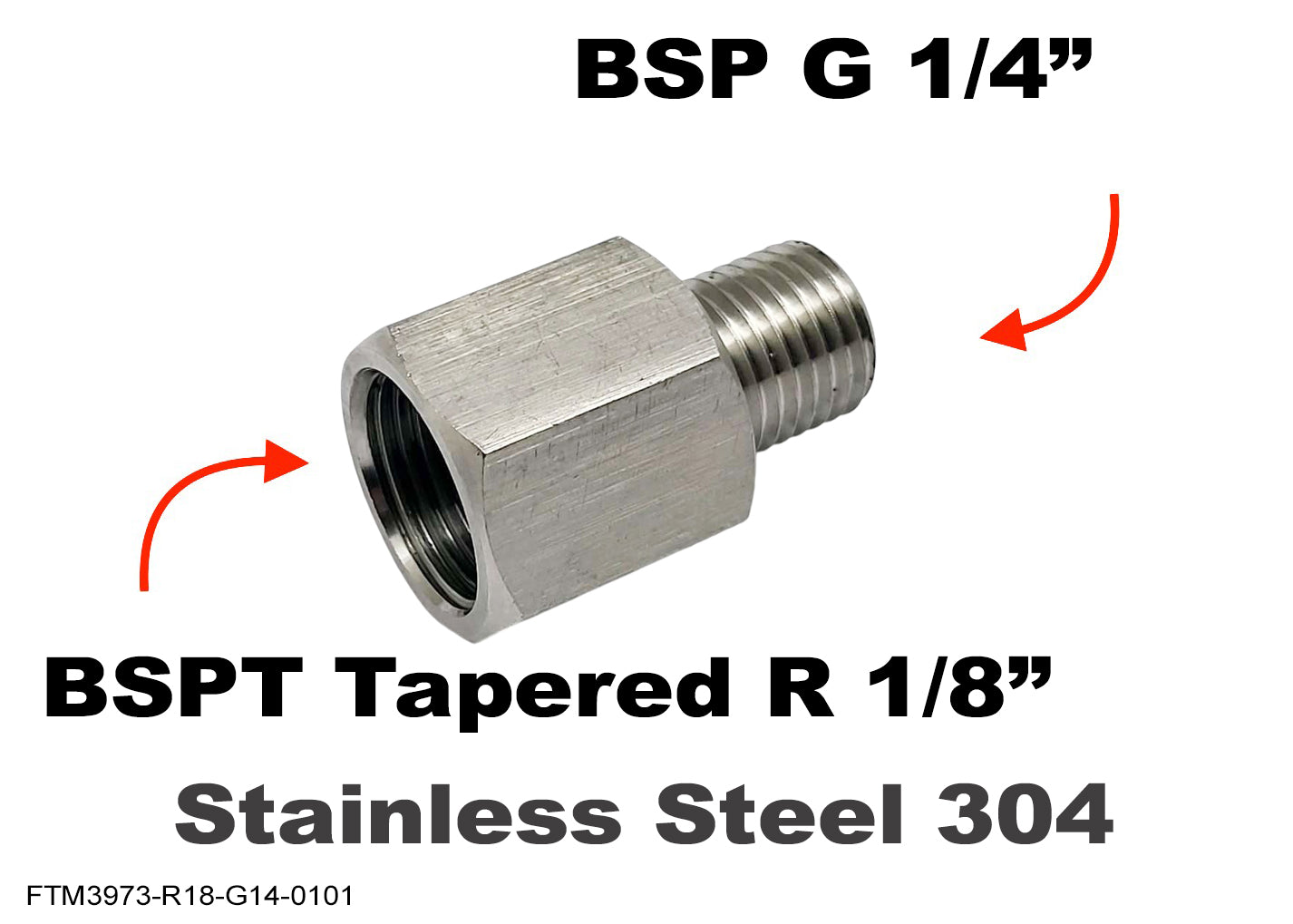 BSPT Tapered R 1/8 inch Female to BSP G 1/4 inch Male Stainless Sensor Adaptor Fittings