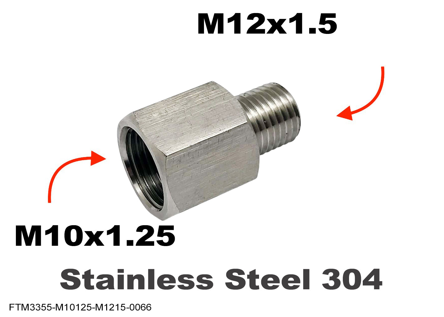 M10x1.25 Female to M12x1.5 Male Stainless Sensor Adaptor Fittings