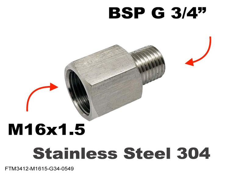 M16x1.5 Female to BSP G 3/4 inch Male Stainless Sensor Adaptor Fittings Conversion