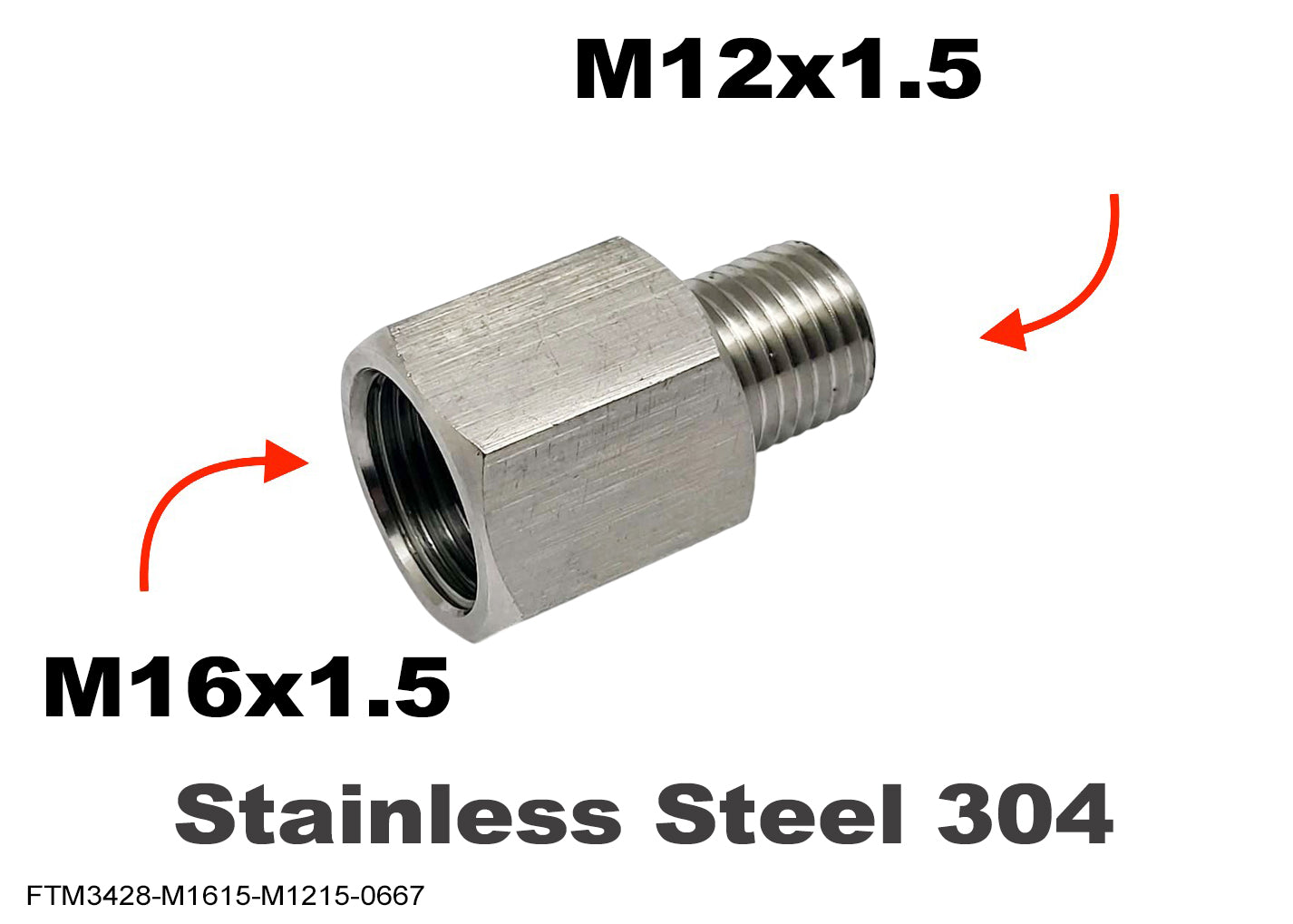 M16x1.5 Female to M12x1.5 Male Stainless Sensor Adaptor Fittings