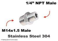 M14x1.5 Male to 1/4 inch NPT Male Stainless Sensor Adaptor Fittings Conversion