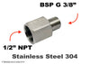 1/2 inch NPT Female to BSP G 3/8 inch Male Stainless Sensor Adaptor Fittings Conversion