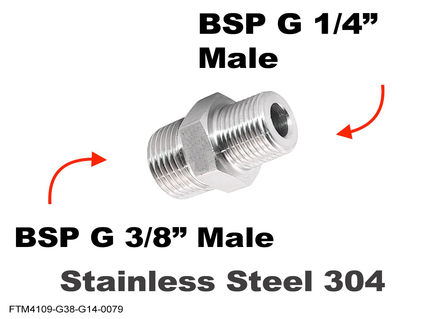 BSP G 3/8 inch Male to BSP G 1/4 inch Male Stainless Sensor Adaptor Fittings Conversion