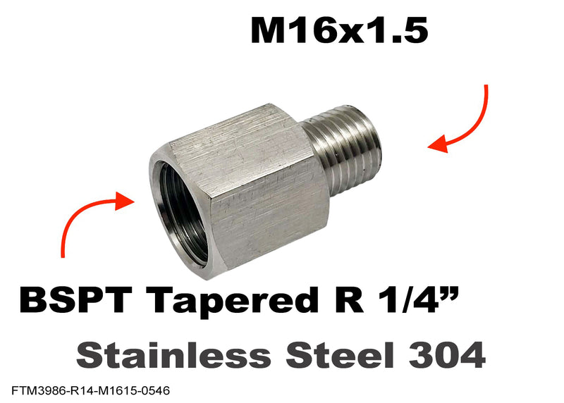BSPT Tapered R 1/4 inch Female to M16x1.5 Male Stainless Sensor Adaptor Fittings