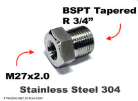 M27x2.0 Female to BSPT Tapered R 3/4 inch Male Stainless Sensor Adaptor Fittings