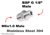M6x1.0 Male to BSP G 1/8 inch Male Stainless Sensor Adaptor Fittings Conversion