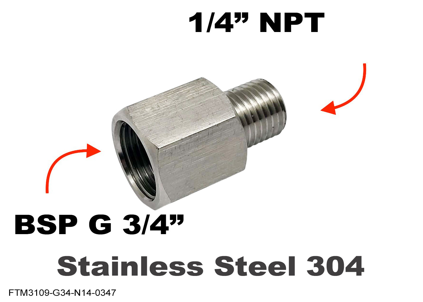 BSP G 3/4 inch Female to 1/4 inch NPT Male Stainless Sensor