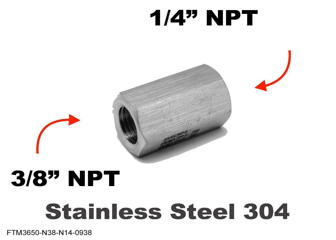 3/8 inch NPT Female to 1/4 inch NPT Female Stainless Sensor Adaptor Fittings Conversion