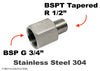 BSP G 3/4 inch Female to BSPT Tapered R 1/2 inch Male Stainless Sensor Adaptor Fittings