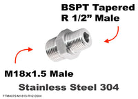 M18x1.5 to BSPT Tapered R 1/2 inch Male Stainless Sensor Adaptor Fittings Conversion