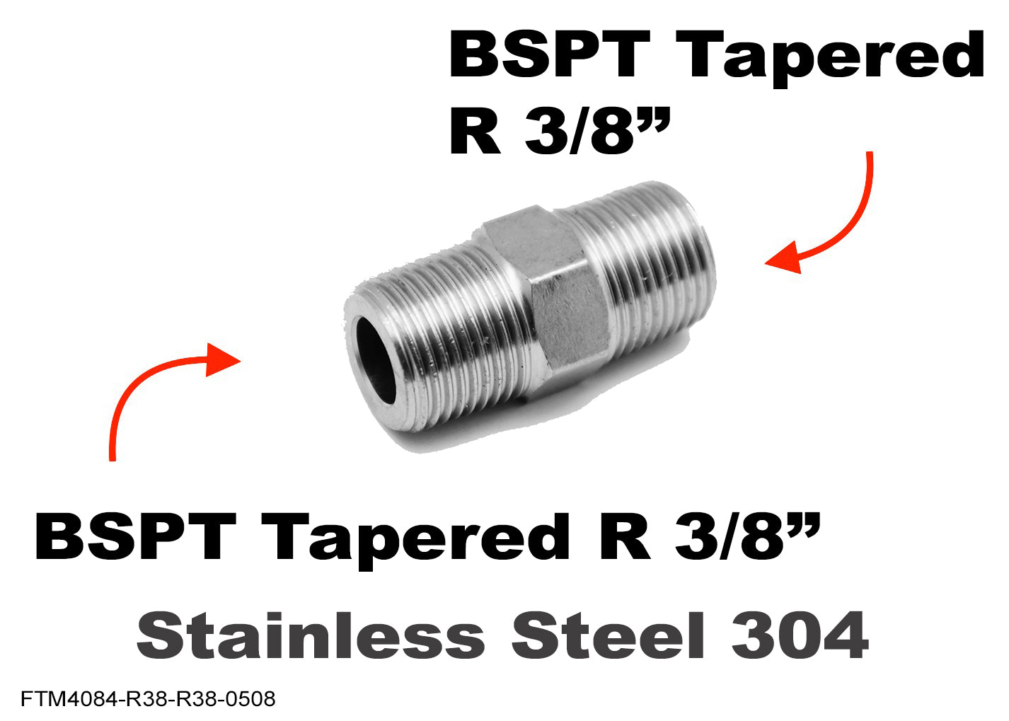 BSPT Tapered R 3/8 inch to BSPT Tapered R 3/8 inch Male Stainless Sensor Adaptor Fitting