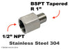 1/2 inch NPT Female to BSPT Tapered R 1 inch Male Stainless Sensor Adaptor Fittings