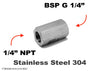 1/4 inch NPT Female to BSP G 1/4 inch Female Stainless Sensor Adaptor Fitting Conversion