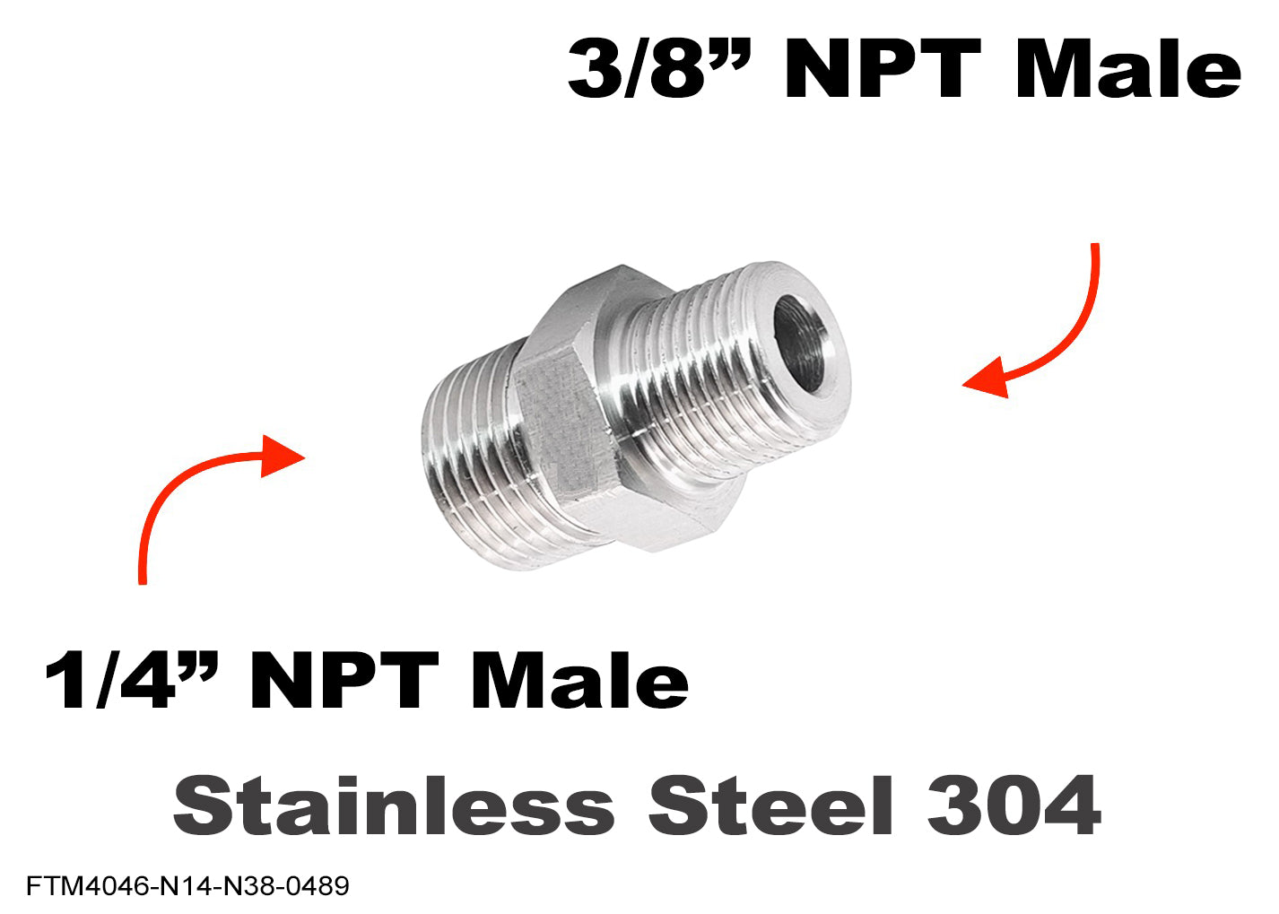 1/4 inch NPT Male to 3/8 inch NPT Male Stainless Sensor Adaptor Fittings Conversion