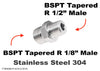 BSPT Tapered R 1/8 inch to BSPT Tapered R 1/2 inch Male Stainless Sensor Adaptor Fitting