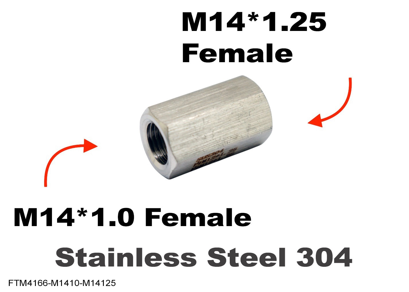 M14*1.0 FEMALE to M14*1.25 FEMALE Stainless Sensor Adaptor Fittings Conversion