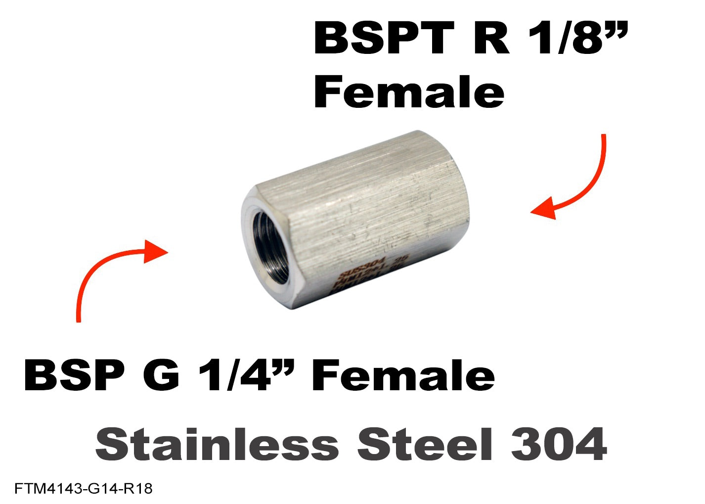BSP G 1/4 inch FEMALE to BSPT Tapered R 1/8 inch FEMALE Stainless Sensor Adaptor Fitting