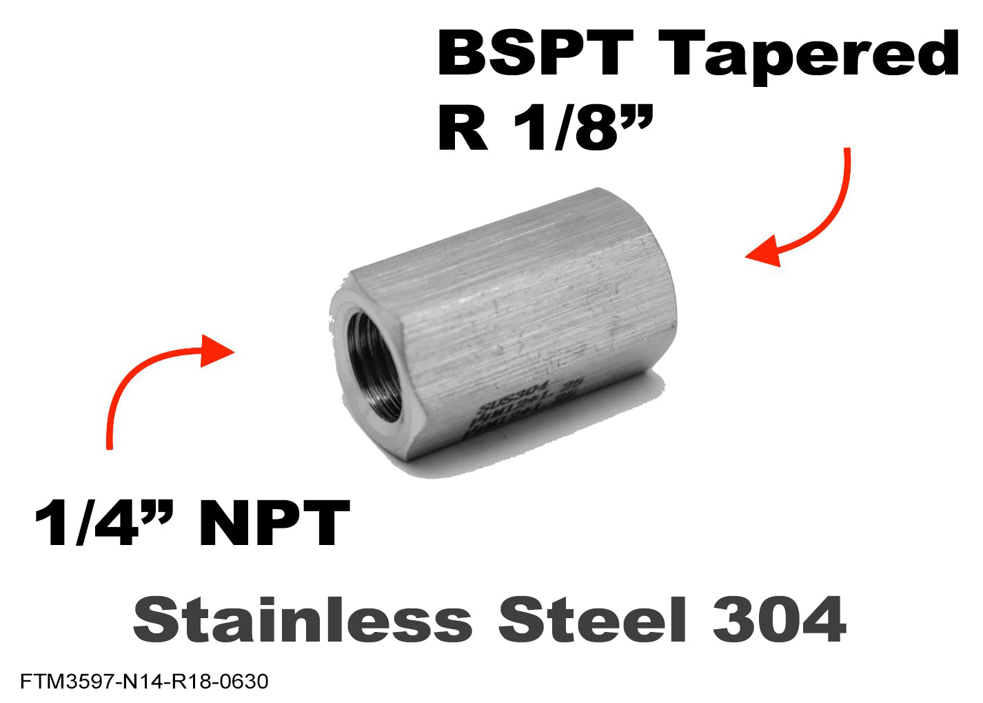 1/4 inch NPT Female to BSPT Tapered R 1/8 inch Female Stainless Sensor Adaptor Fittings