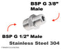 BSP G 1/2 inch Male to BSP G 3/8 inch Male Stainless Sensor Adaptor Fittings Conversion