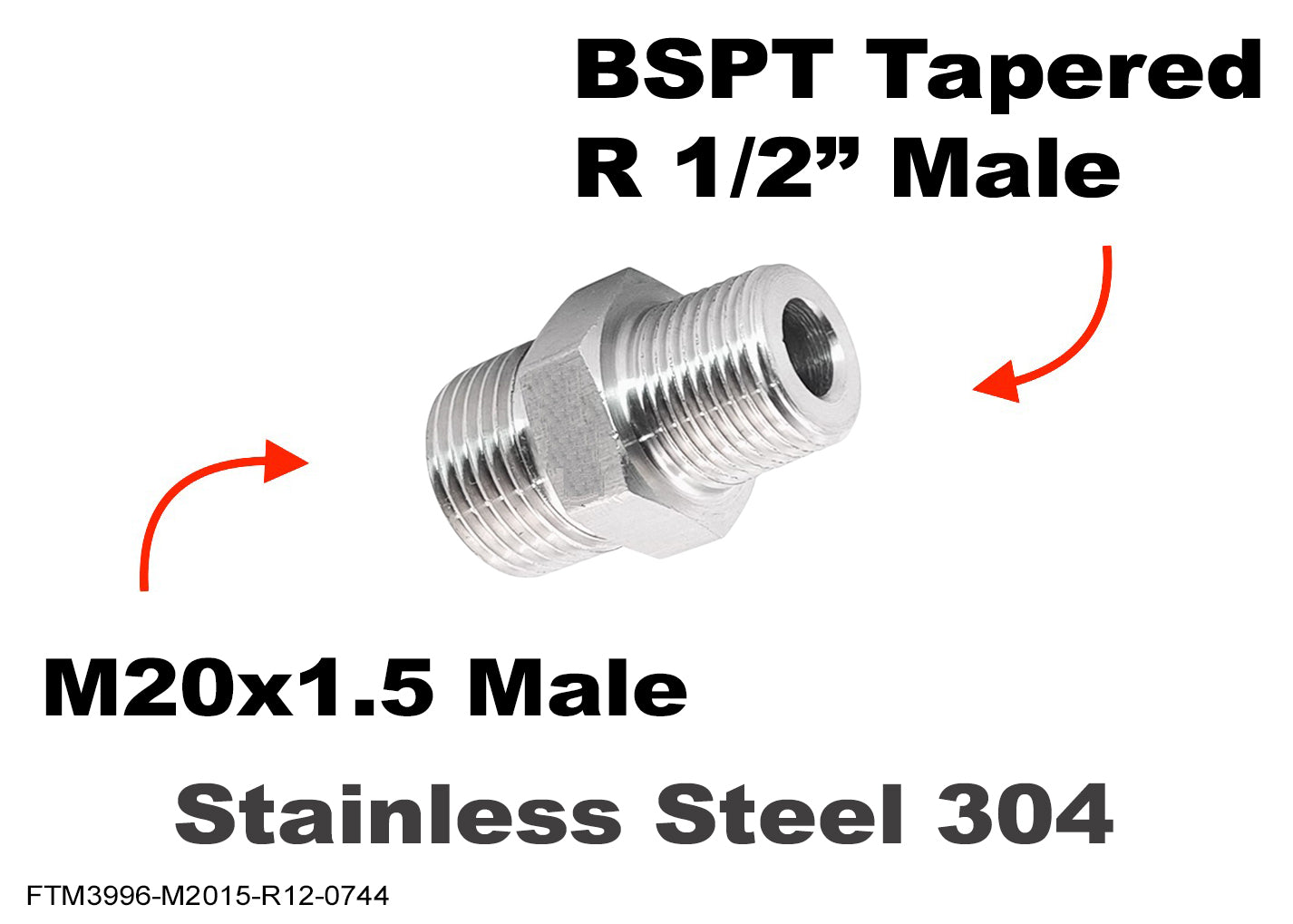 M20x1.5 to BSPT Tapered R 1/2 inch Male Stainless Sensor Adaptor Fittings Conversion