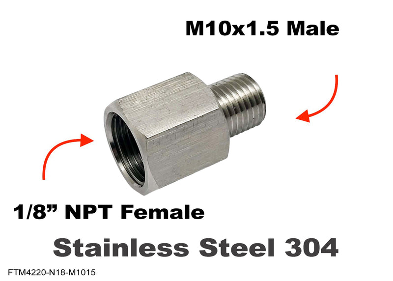 1/8 inch NPT Female to M10x1.5 Male Stainless Sensor Adaptor Fittings Conversion