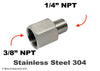 3/8 inch NPT Female to 1/4 inch NPT Male Stainless Sensor Adaptor Fittings Conversion