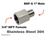 3/4 inch NPT Female to BSP G 1 inch Male Stainless Sensor Adaptor Fittings Conversion