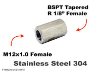 M12x1.0 Female to BSPT Tapered R 1/8 inch Female Stainless Sensor Adaptor Fittings