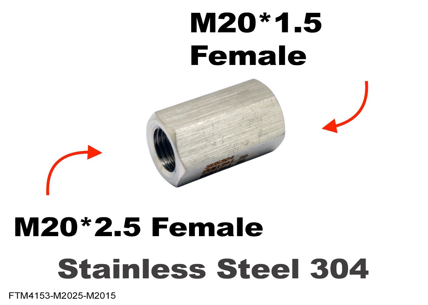 M20*2.5 FEMALE to M20*1.5 FEMALE Stainless Sensor Adaptor Fittings Conversion