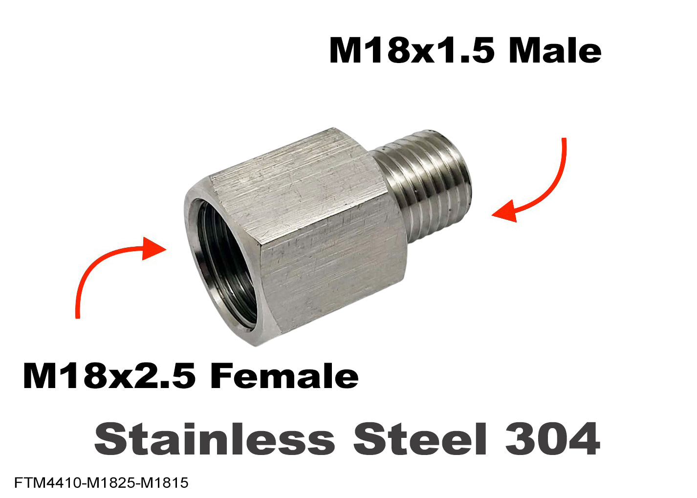 M18x2.5 FEMALE to M18x1.5 MALE Stainless Sensor Adaptor Fittings Conversion