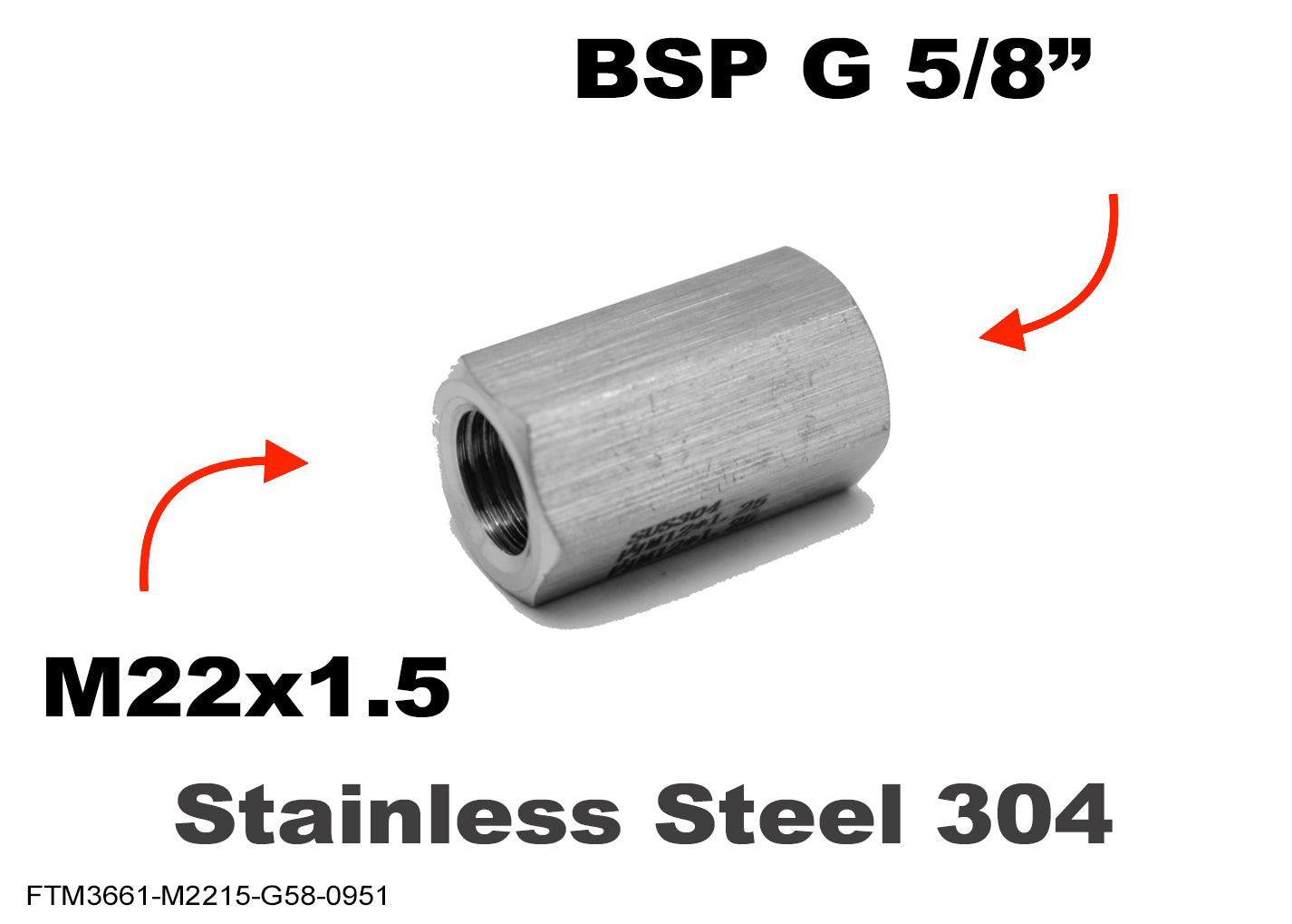 M22x1.5 Female to BSP G 5/8 inch Female Stainless Sensor Adaptor Fittings Conversion