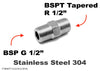 BSP G 1/2 inch Male to BSPT Tapered R 1/2 inch Male Stainless Sensor Adaptor Fittings