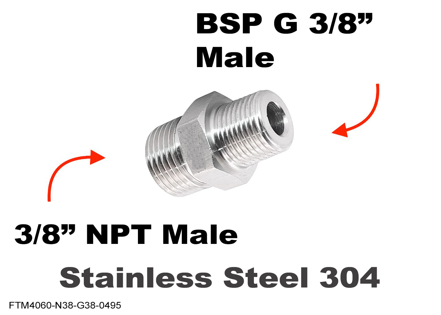 3/8 inch NPT Male to BSP G 3/8 inch Male Stainless Sensor Adaptor Fittings Conversion