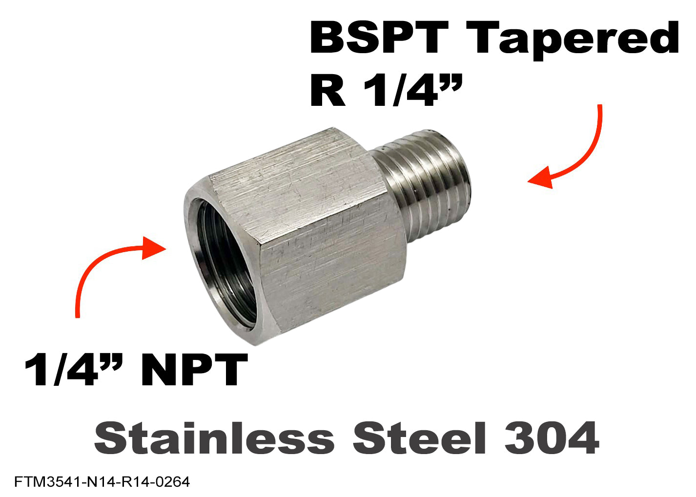 1/4 inch NPT Female to BSPT Tapered R 1/4 inch Male Stainless Sensor Adaptor Fittings