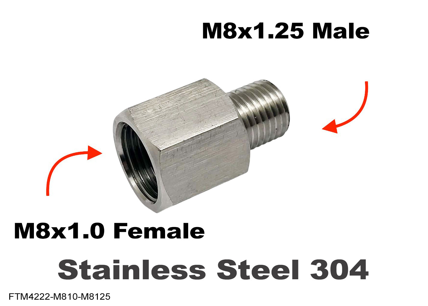 M8x1.0 Female to M8x1.25 Male Stainless Sensor Adaptor Fittings Conversion