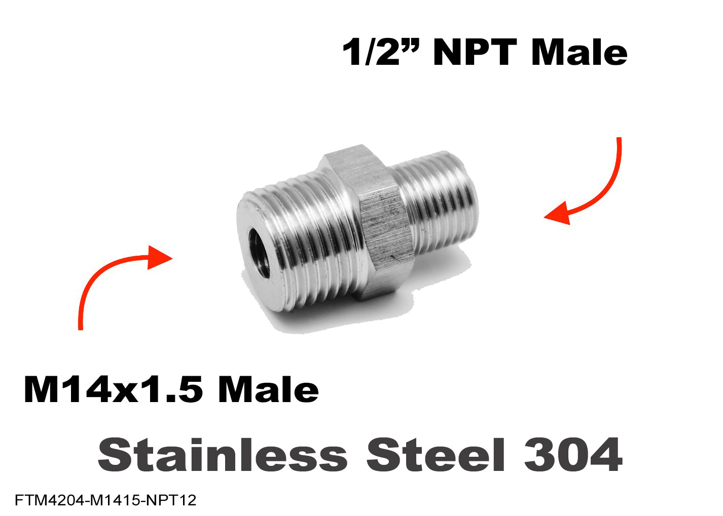 M14x1.5 Male to 1/2 inch NPT Male Stainless Sensor Adaptor Fittings Conversion