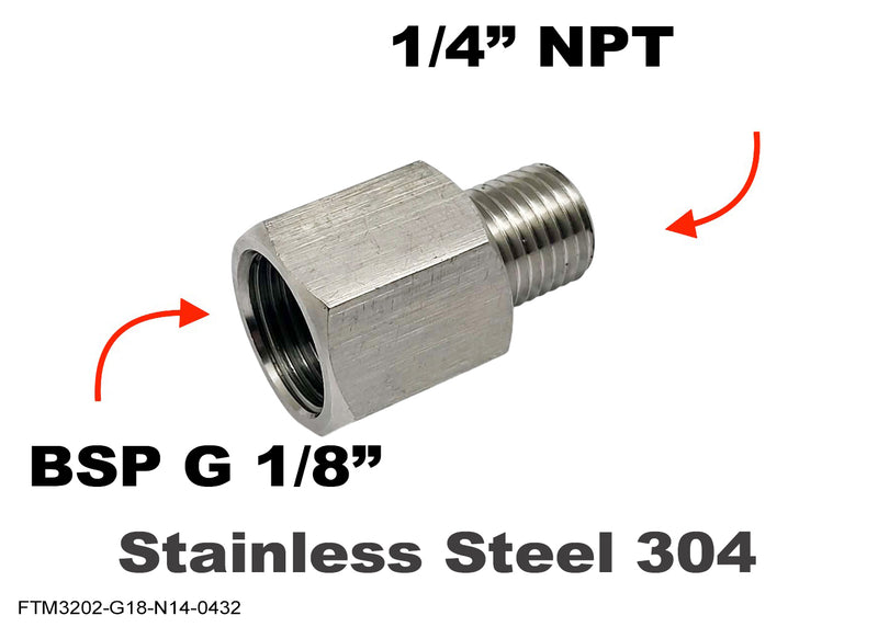 BSP G 1/8 inch Female to 1/4 inch NPT Male Stainless Sensor Adaptor Fittings Conversion