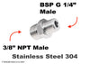 3/8 inch NPT Male to BSP G 1/4 inch Male Stainless Sensor Adaptor Fittings Conversion