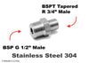 BSP G 1/2 inch Male to BSPT Tapered R 3/4 inch Male Stainless Sensor Adaptor Fittings