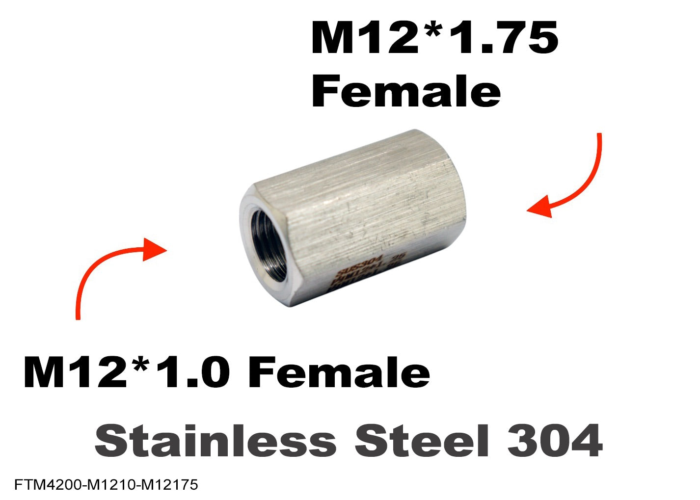 M12*1.0 FEMALE to M12*1.75 FEMALE Stainless Sensor Adaptor Fittings Conversion